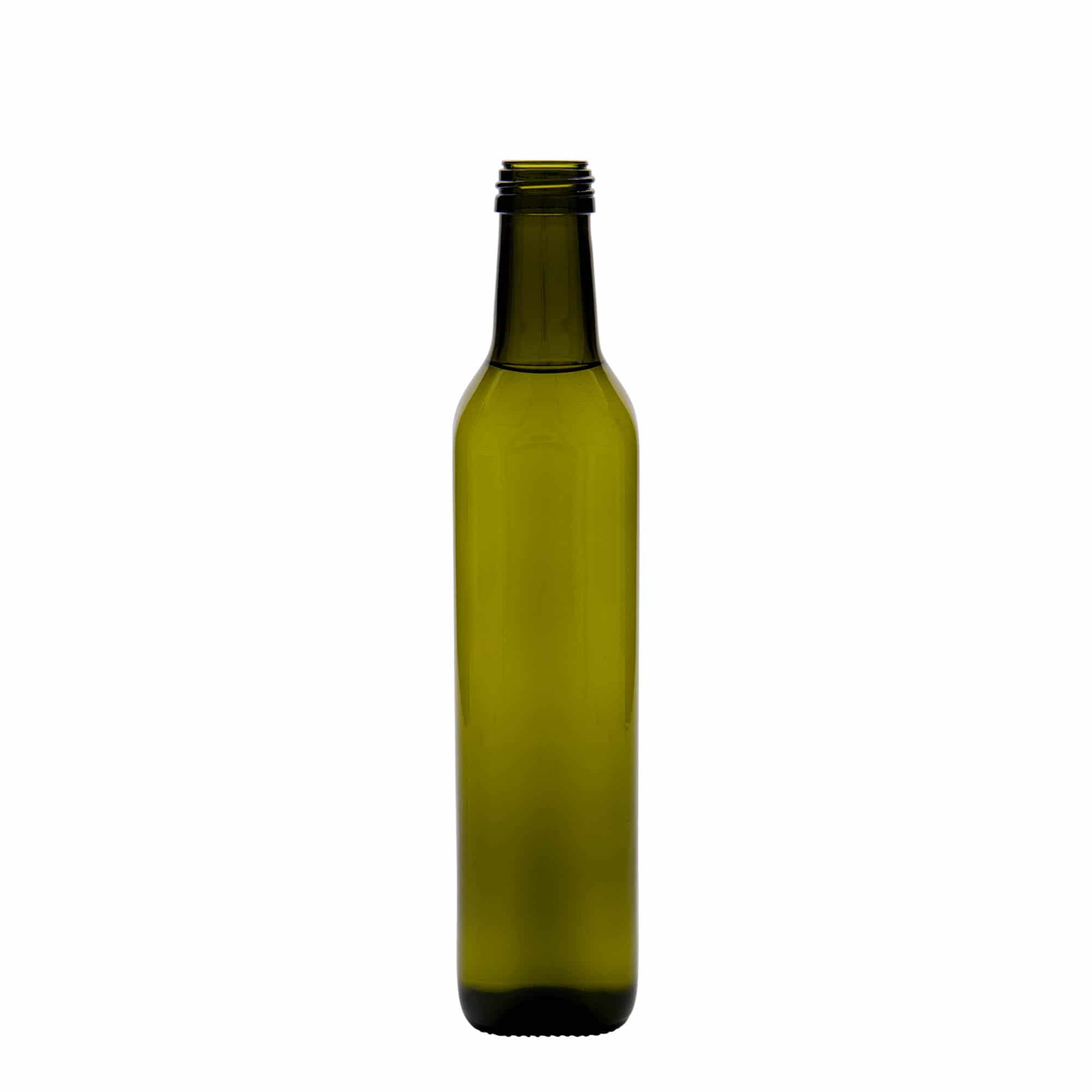 Staklena boca od 500 ml 'Marasca', kvadratna, antik zelena, otvor: PP 31,5