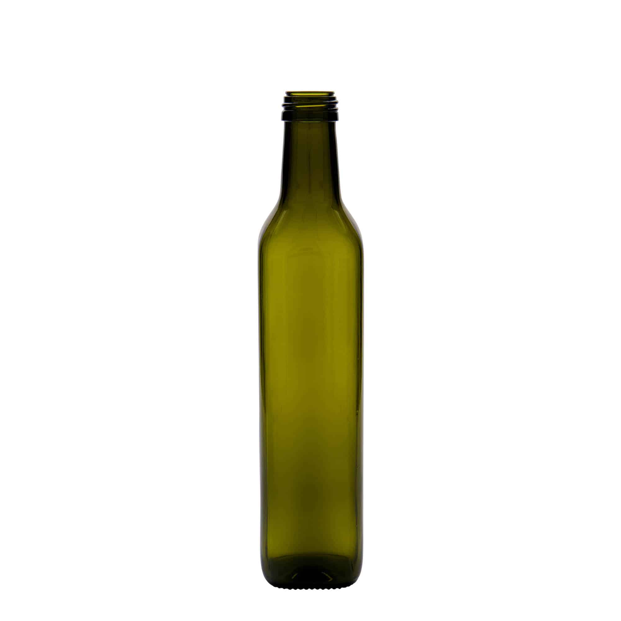 Staklena boca od 500 ml 'Marasca', kvadratna, antik zelena, otvor: PP 31,5