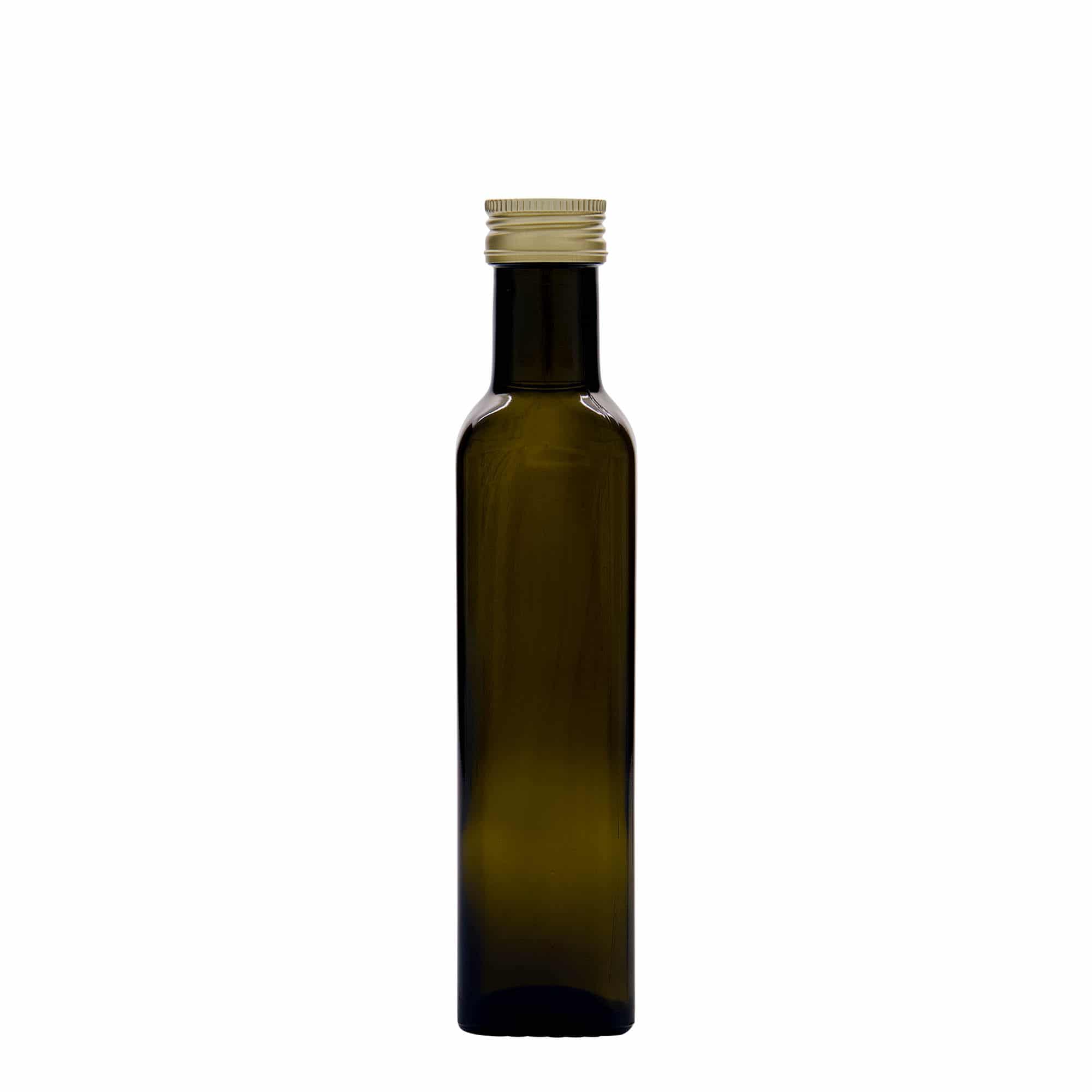 Staklena boca od 250 ml 'Marasca', kvadratna, antik zelena, otvor: PP 31,5