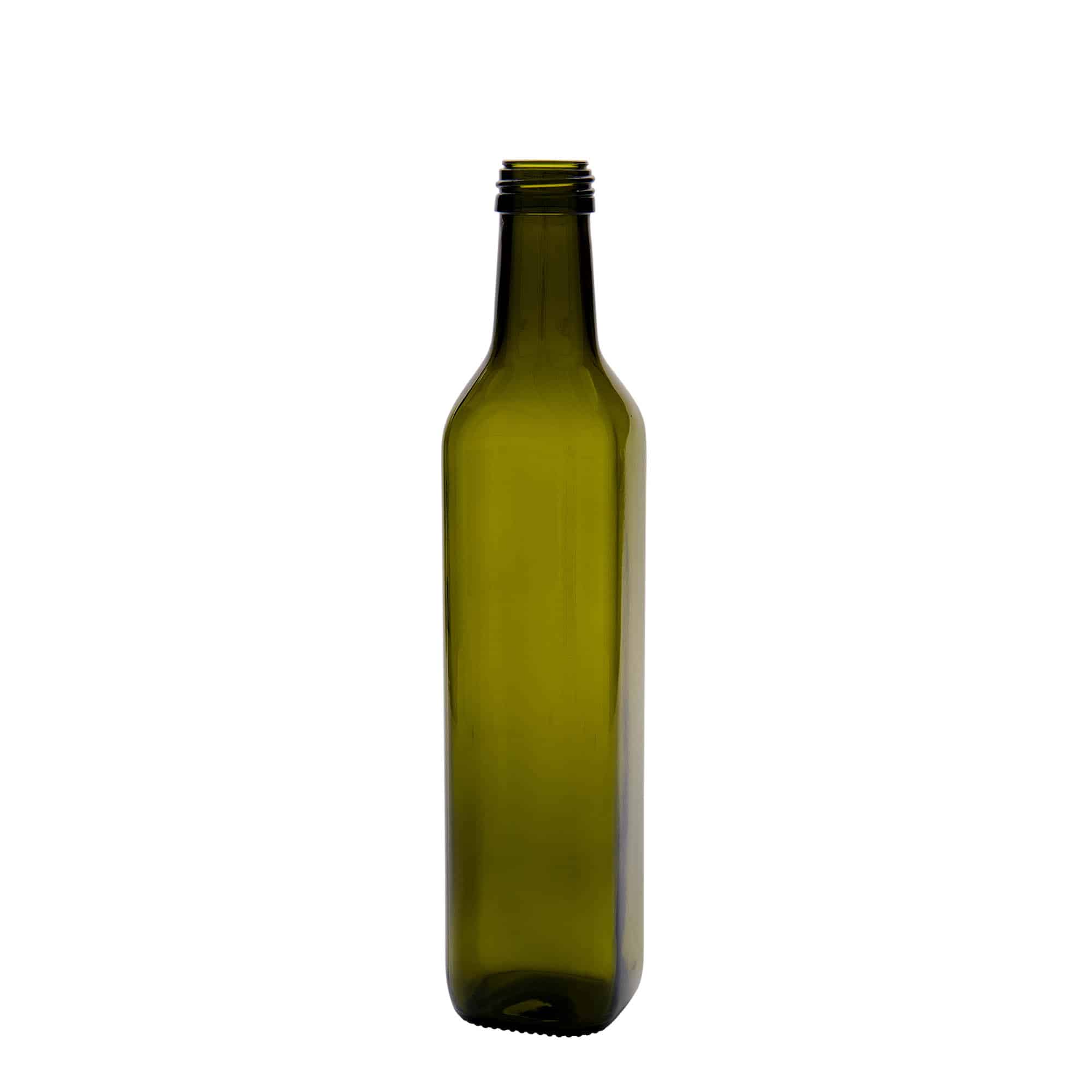 Staklena boca od 500 ml 'Marasca', kvadratna, antik zelena, otvor: PP 31,5